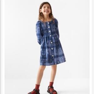 Zara girls blue smocked tie dye button front dress size 13/14 NWT